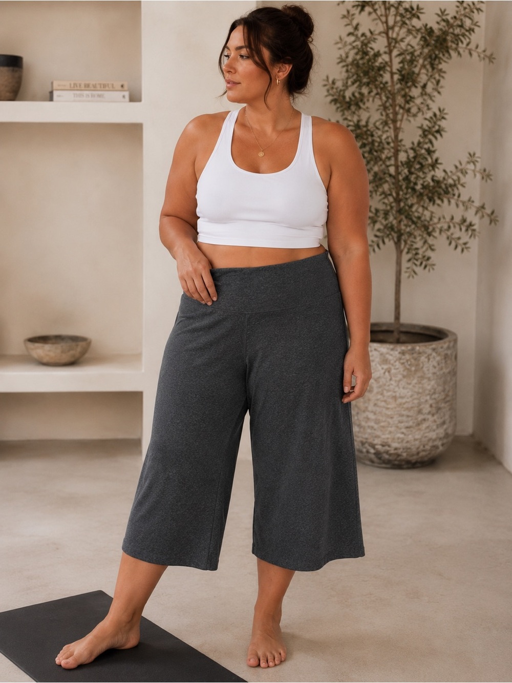 PRANA Gray Wide Leg Yoga Pants Large Athletic High Rise Lounge Stretch Casual